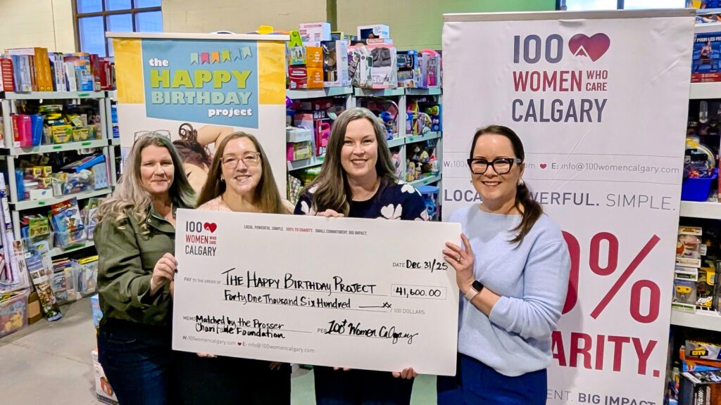 a recent cheque presentation for the happy birthday project calgary